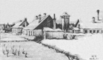 "Собственноручный набросок жилища". Вид лагеря в Инте. 1953 г.
